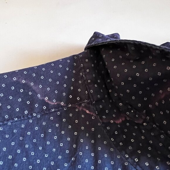 Moda Campia Button Up Shirt M Men Blue Long Sleeve Pocket Squares Pattern - Picture 6 of 6